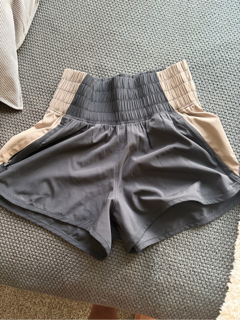 Abercrombie & Fitch Two-Tone High-Waist Athletic Shorts — Gray & Beige